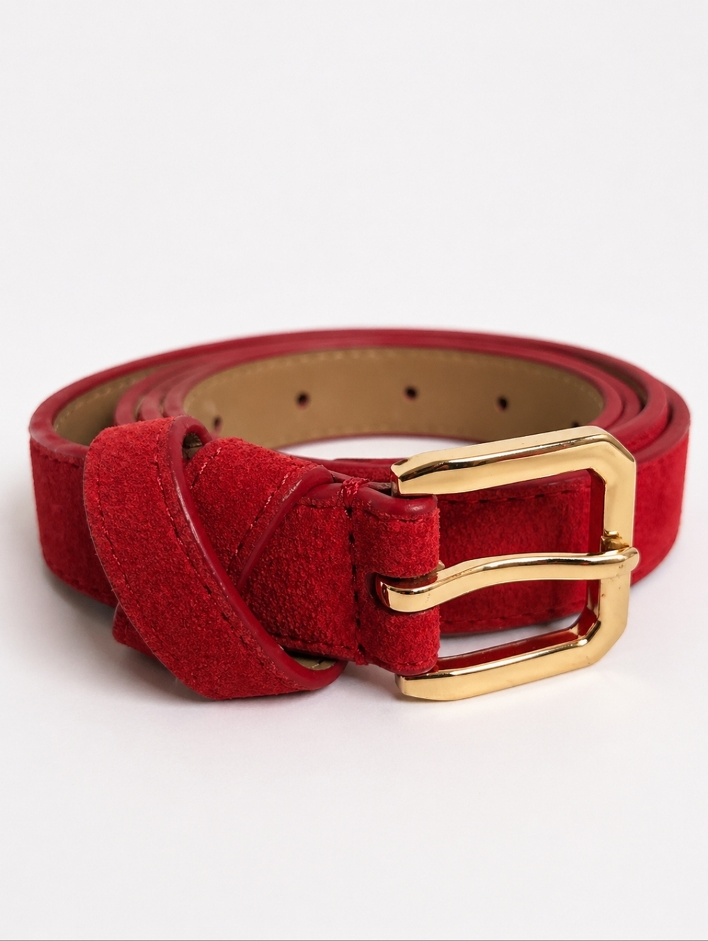 Talbots Red Suede Leather Skinny Belt, L